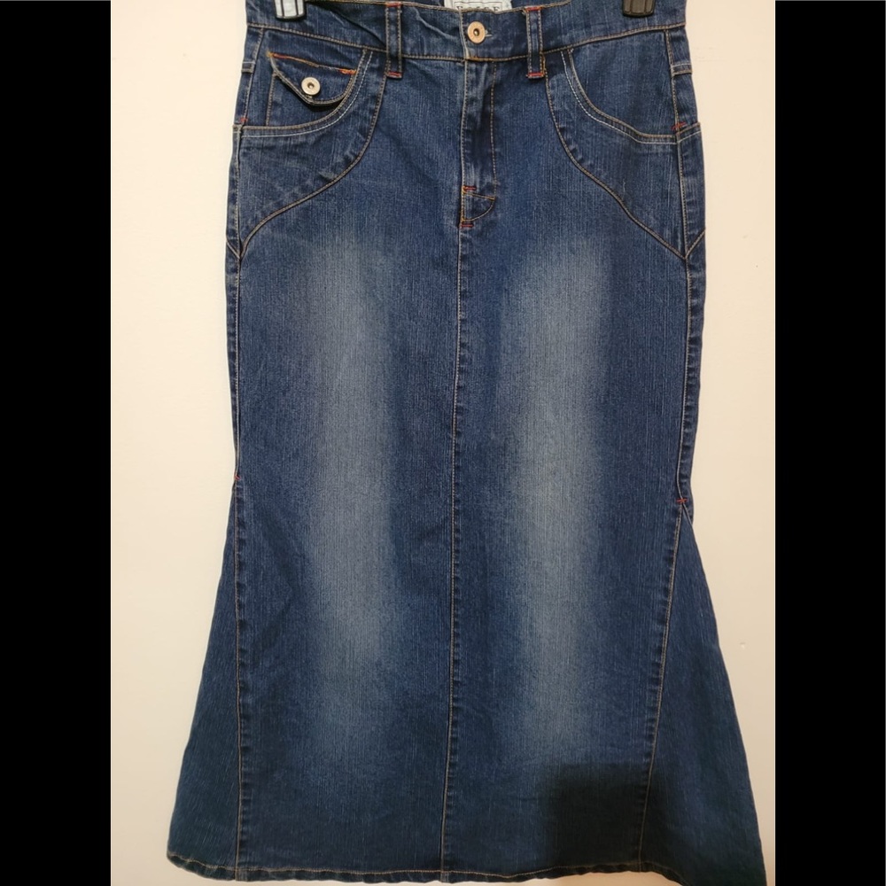 Denim Blue Faded Long Skirt